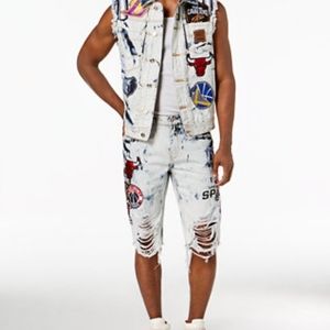 UNK Heritage American Men's NBA Patch Denim Vest XXL